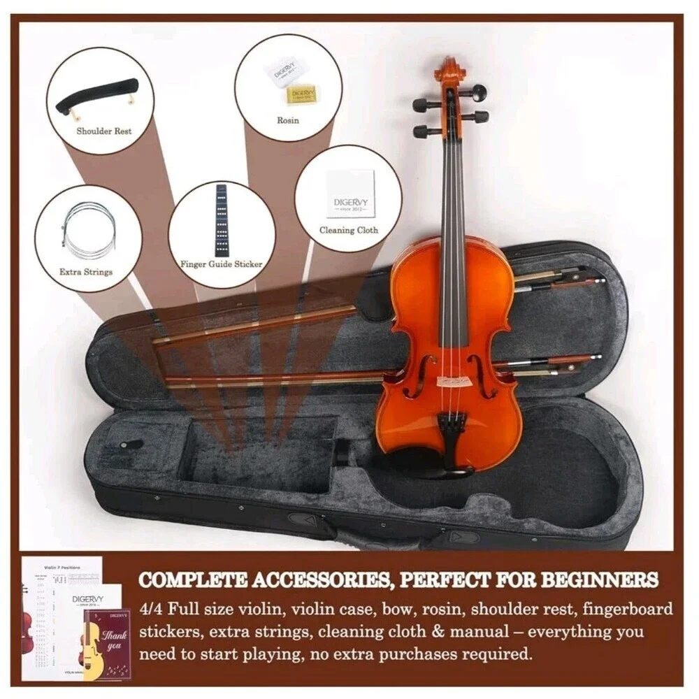 DIGERVY Violin 4/4 Full Size Kit for Beginners and Adults Maple & Spruce Wood